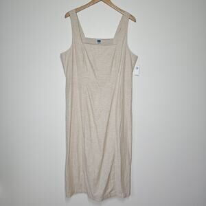 Old Navy Linen Blend Dress Size XL Midi Neutral Smocked Back Minimalist Classy